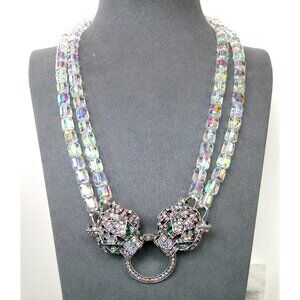 EYE CANDY LUXE COLLECTION AURORA BOREALIS DUAL CRYSTAL CUBE PANTHER NECKLACE